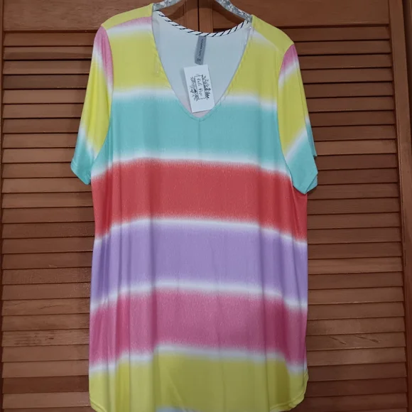 Colorful Striped V-Neck Women's Top Honey Me Curvy 3xl - Picture 7 of 8